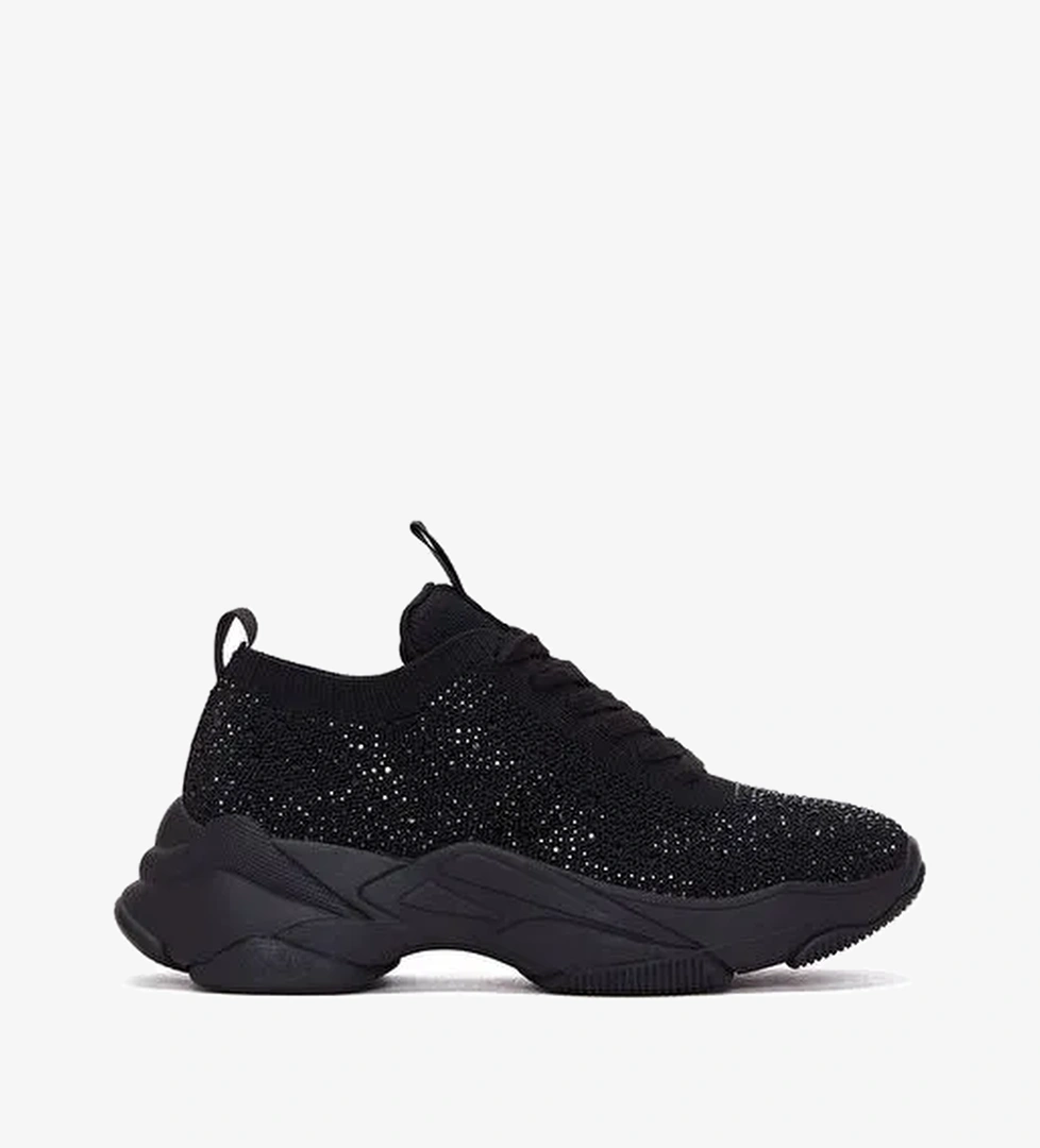 Derimod Zero Kadın Siyah Bağcıklı Kalın Tabanlı Taşlı Kumaş Sneaker 25AFD43006F - Görsel 1