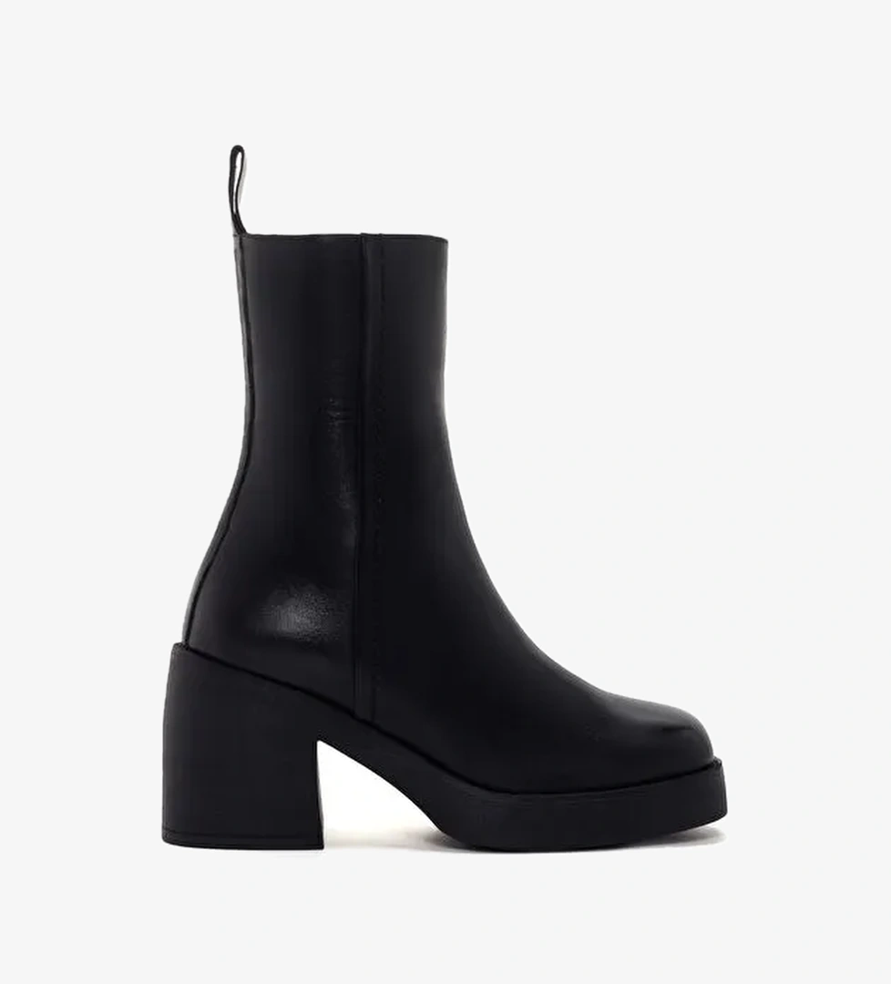 Kadın Siyah Kalın Topuklu Fermuarlı Deri Bot 25WFD201018 - Görsel 1