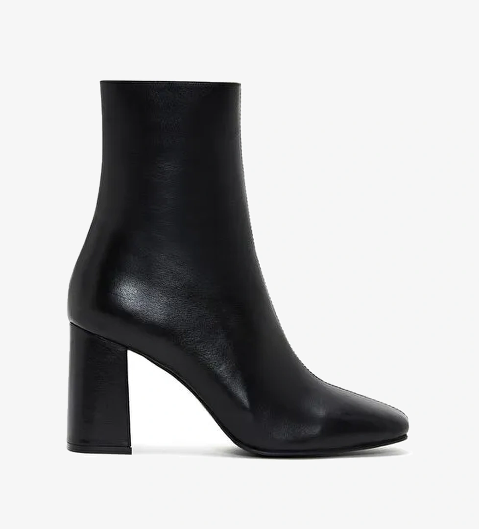 Kadın Siyah Fermuarlı Kalın Topuklu Deri Bot 25WFD130818 - Görsel 1
