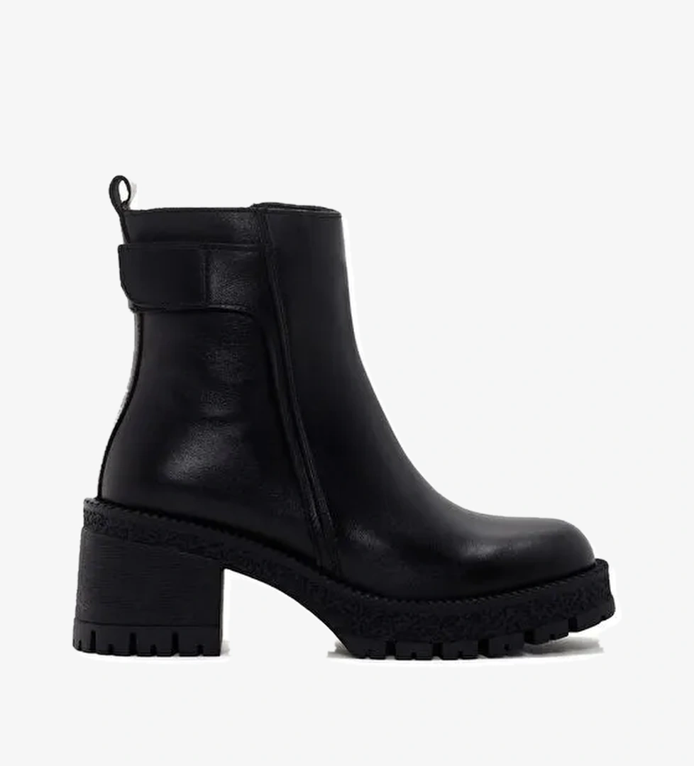 Kadın Siyah Fermuarlı Kalın Topuklu Deri Bot 25WFD130318 - Görsel 1