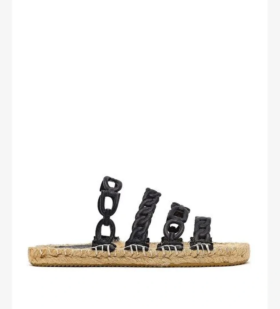 Kadın Siyah Deri Terlik 25SFD206118 - Görsel 1