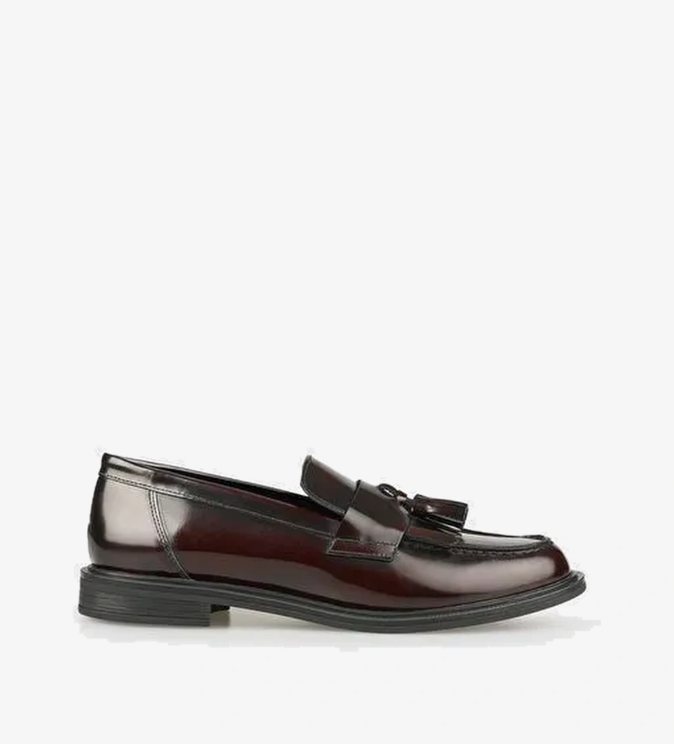 Bordo Deri Kadın Günlük Loafer - Görsel 1