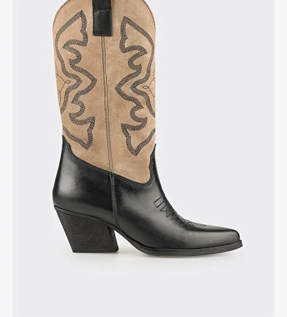 Bej Deri Kadın Western Çizme - Görsel 1