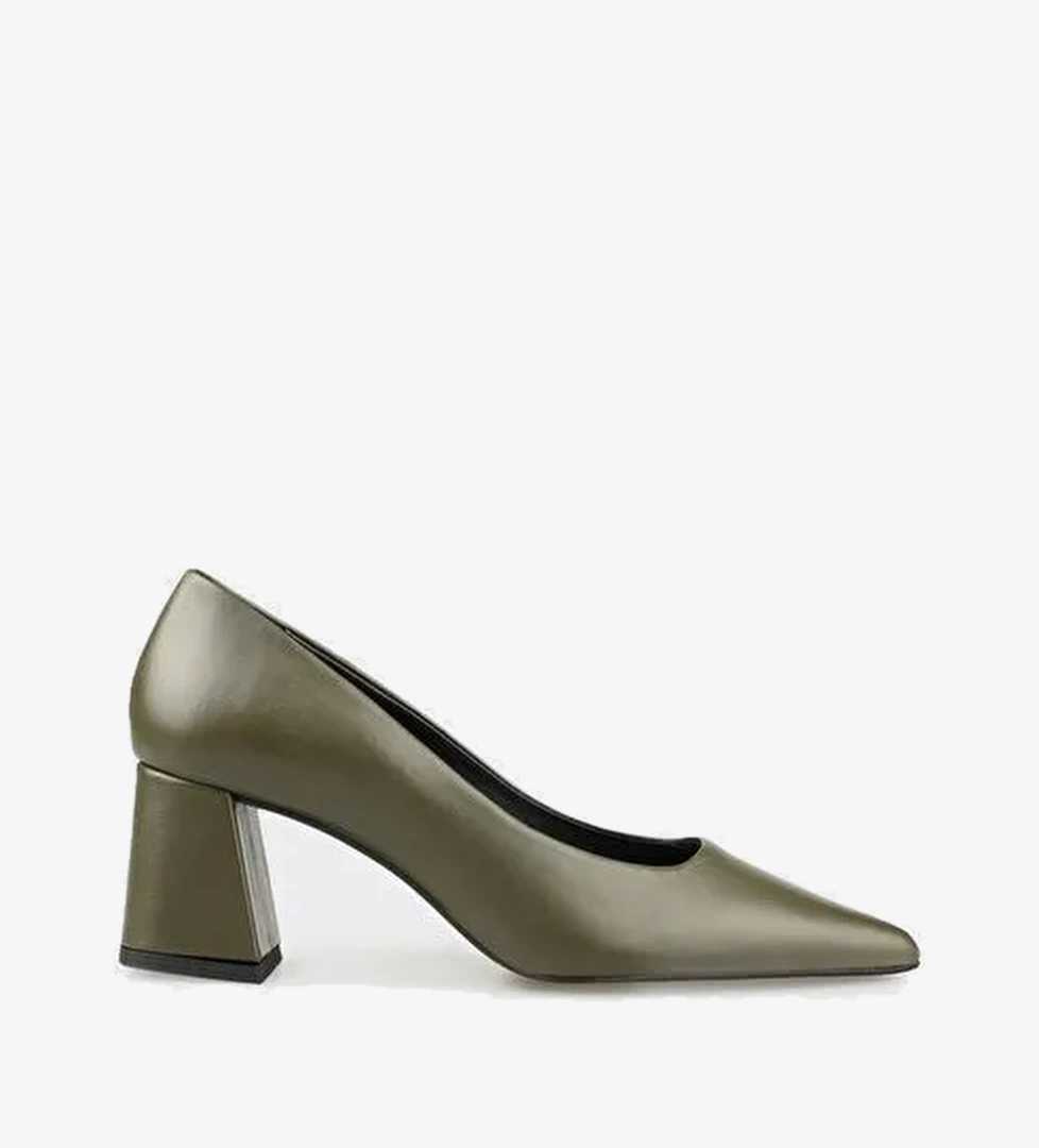 Haki Deri Kadın Stiletto - Görsel 1