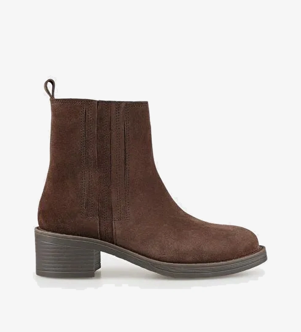 Kahve Deri Kadın Topuklu Bot - Görsel 1