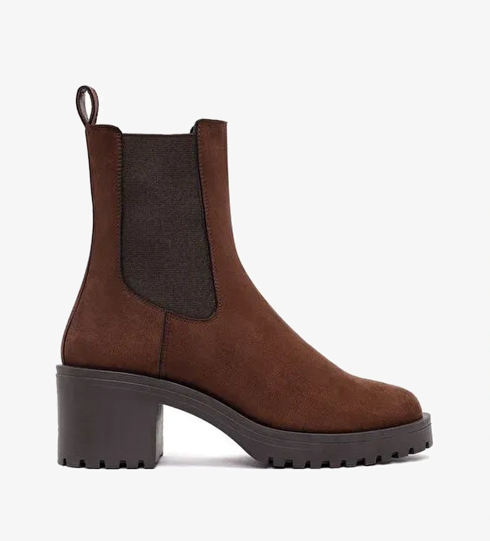 Kadın Kahverengi Kalın Topuklu Süet Chelsea Bot 25WFE251610 - Görsel 1