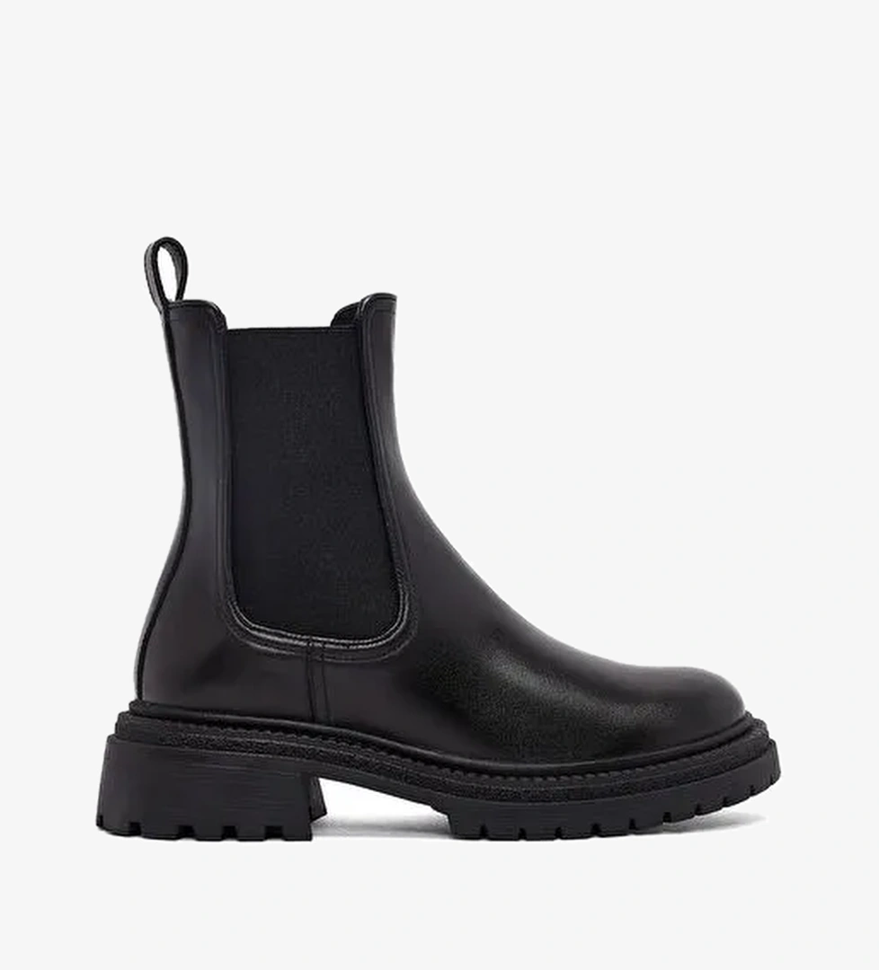 Kadın Siyah Kalın Tabanlı Deri Chelsea Bot 25WFD141018 - Görsel 1