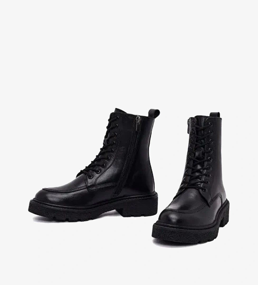 Kadın Siyah Fermuarlı Kalın Tabanlı Deri Postal Bot 25WFD511518 - Görsel 1