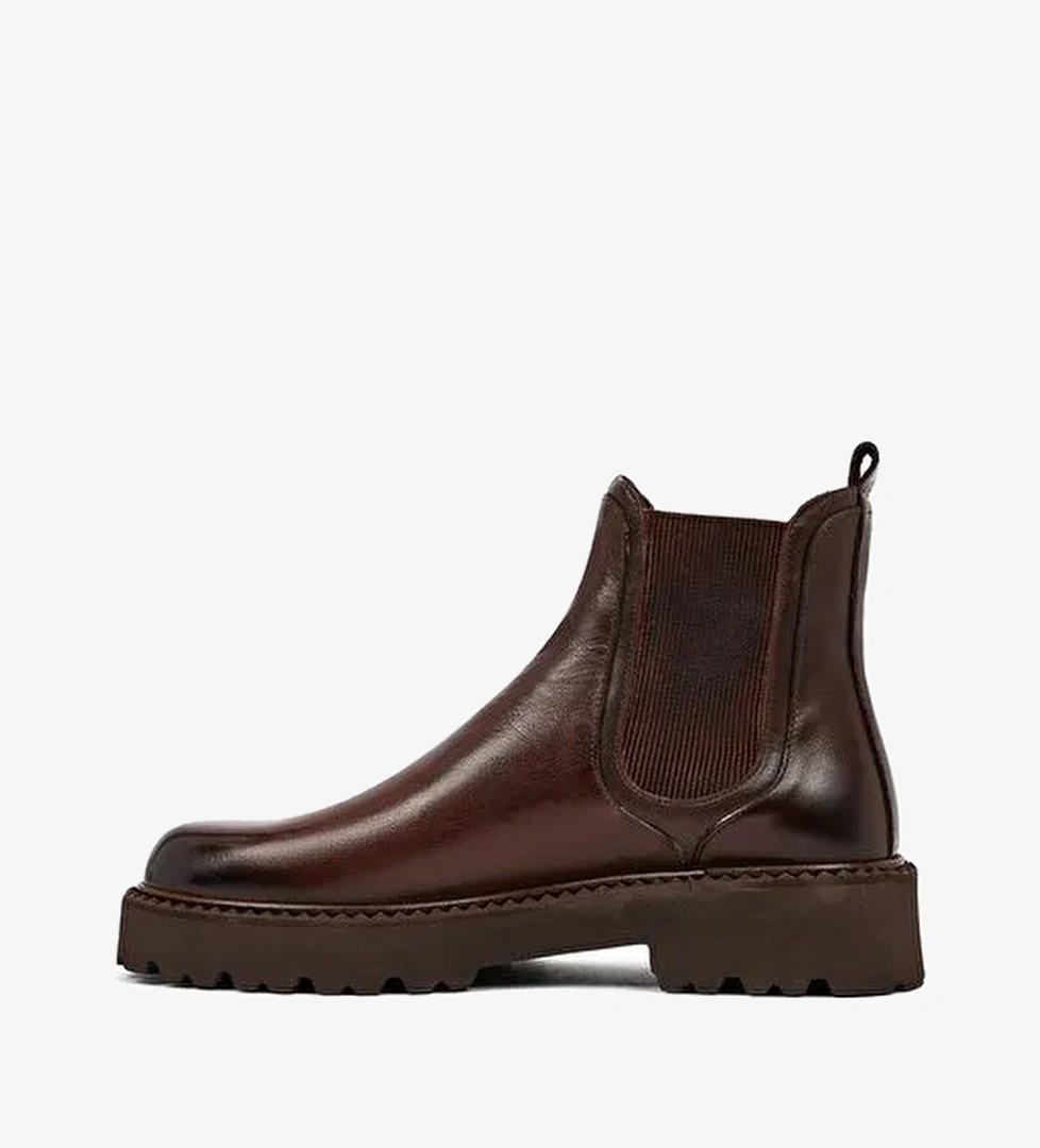 Erkek Kahverengi Kalın Tabanlı Deri Chelsea Bot 25WFD828018 - Görsel 1