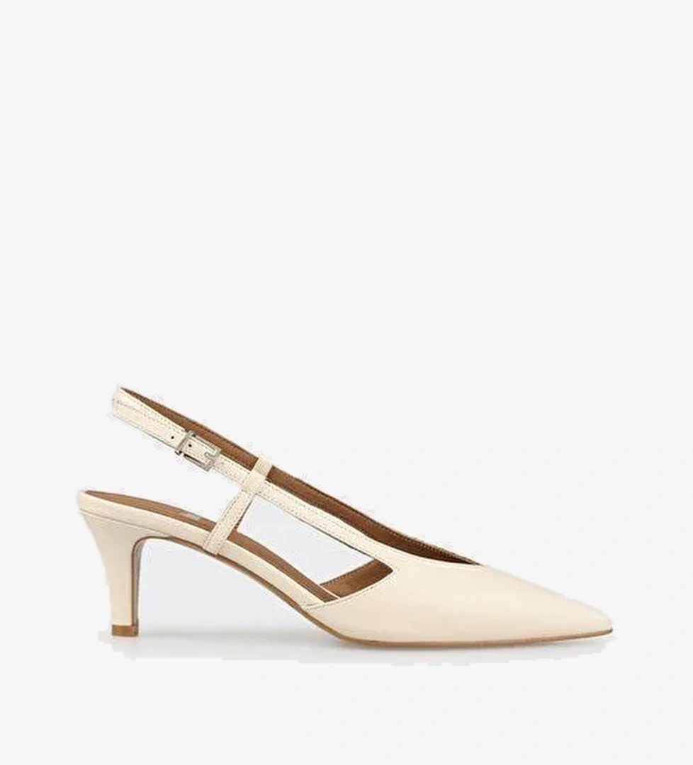 Ekru Deri Kadın Topuklu Ayakkabı - Görsel 1