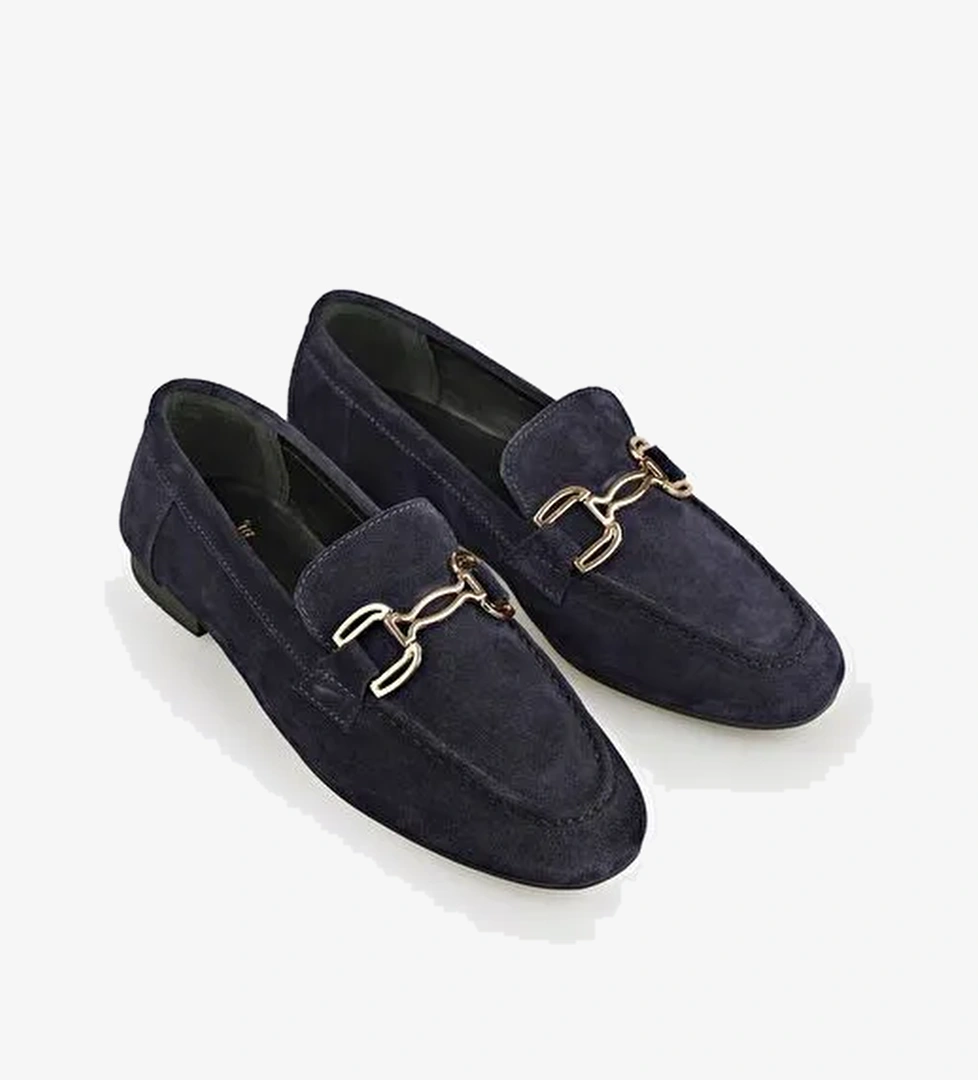 Lacivert Deri Kadın Loafer - Görsel 1
