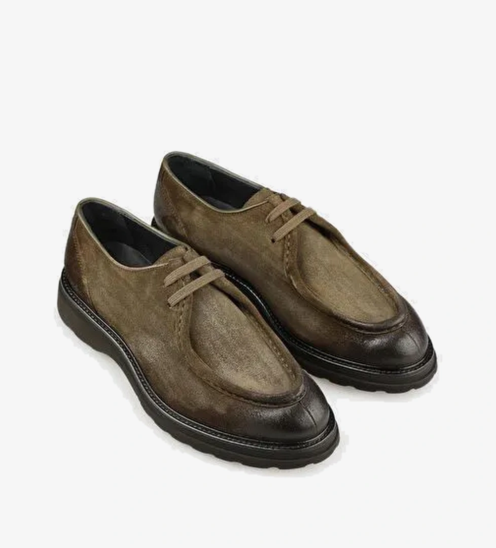 Haki Deri Erkek Günlük Ayakkabı - Görsel 1