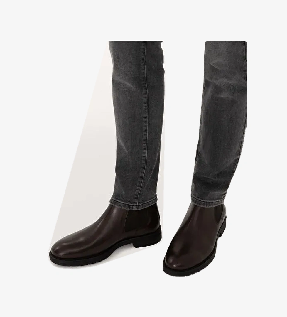 Kahverengi %100 Deri Kauçuk Taban Chelsea Bot - Görsel 1