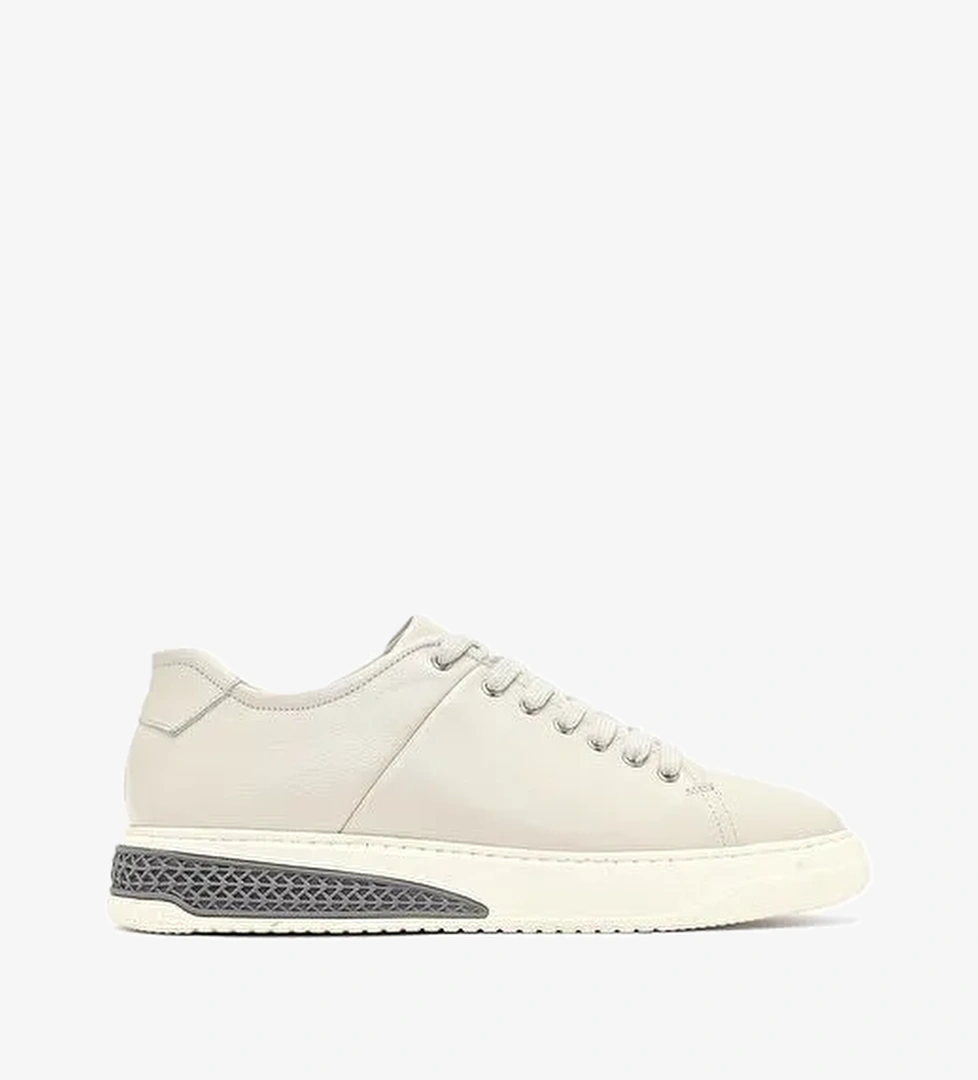 Erkek Beyaz Bağcıklı Kalın Tabanlı Deri Sneaker 25WFD631118 - Görsel 1