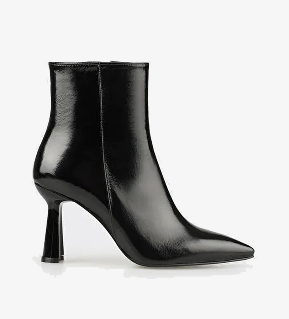 Siyah Deri Kadın Topuklu Bot - Görsel 1