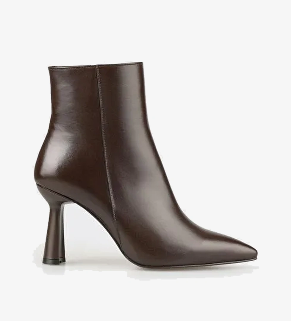 Kahve Deri Kadın Topuklu Bot - Görsel 1