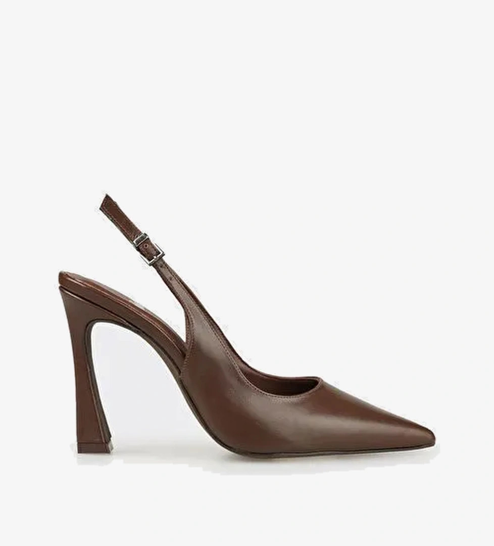 Kahve Deri Kadın Topuklu Ayakkabı - Görsel 1