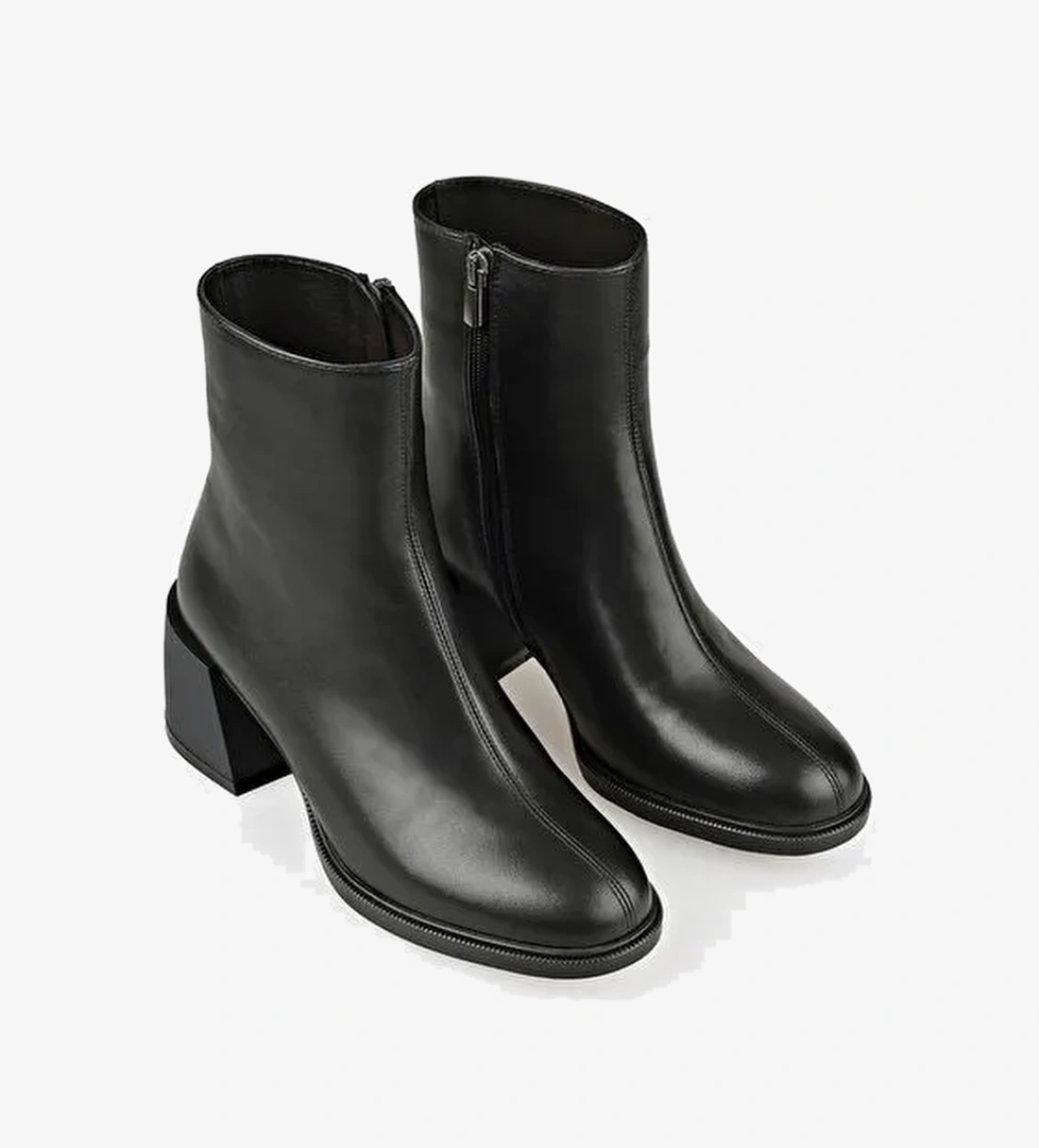 Siyah Deri Kadın Topuklu Bot - Görsel 1