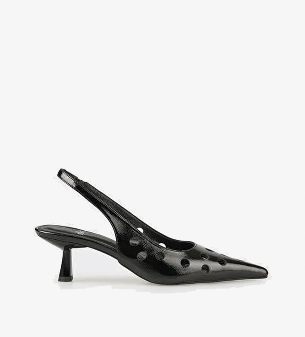 Siyah Deri Kadın Topuklu Ayakkabı - Görsel 1