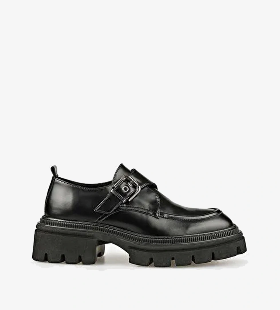 Siyah Deri Kadın Günlük Ayakkabı - Görsel 1