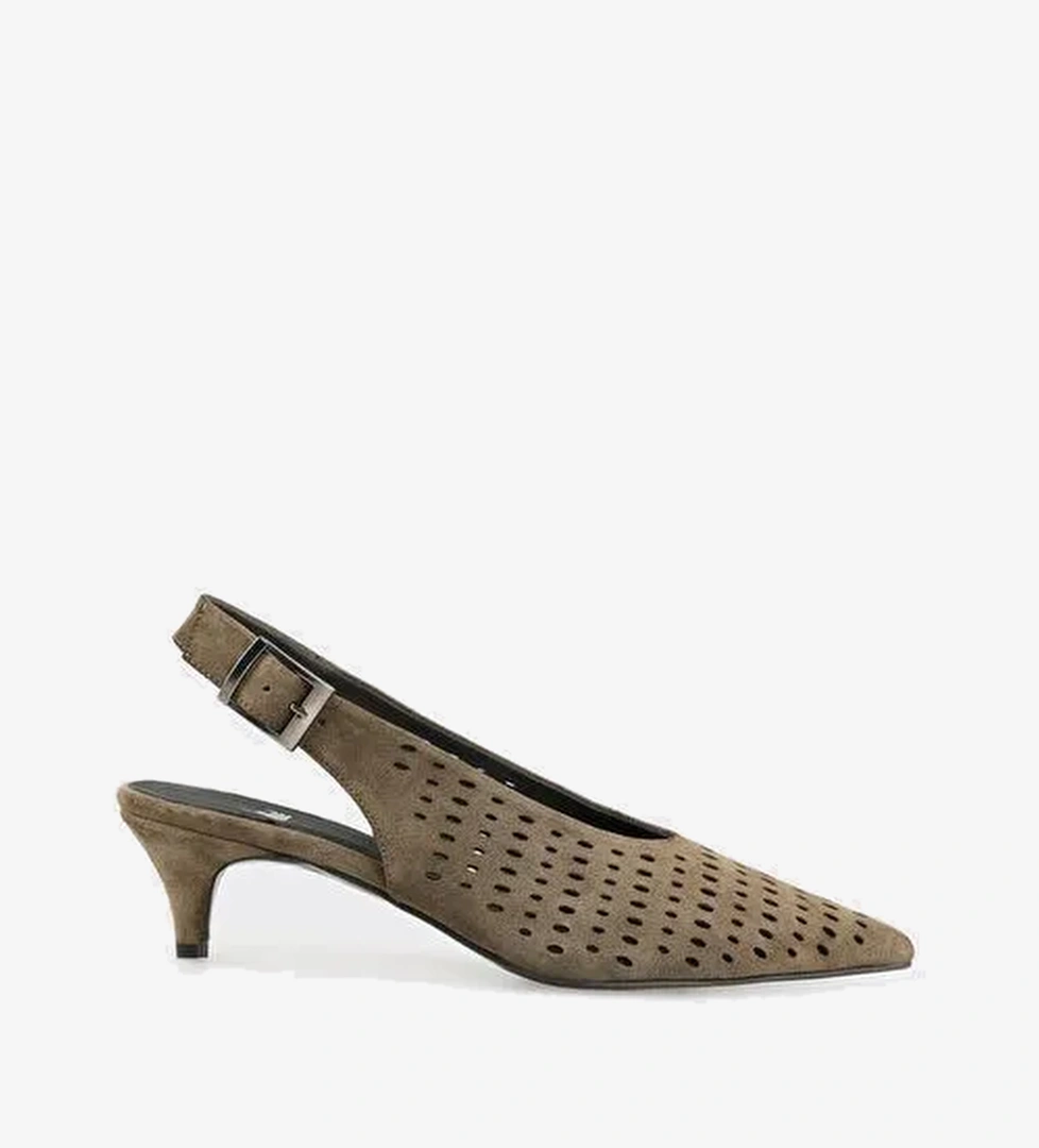 Haki Deri Kadın Topuklu Ayakkabı - Görsel 1