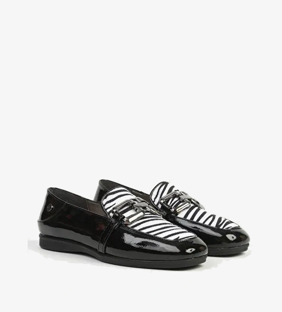 Siyah Beyaz Kadın Loafer PC-55211 - Görsel 1