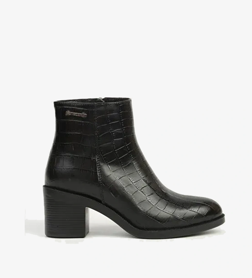 Pierre Cardin Siyah Kroko Fermuarlı Yarım Bot PC-55270 - Görsel 1