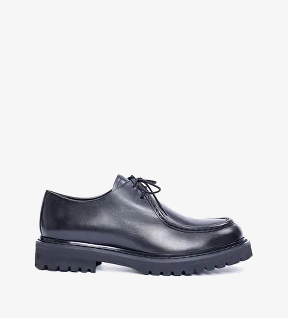 Bağcıklı Deri Düz Ayakkabı - Görsel 1