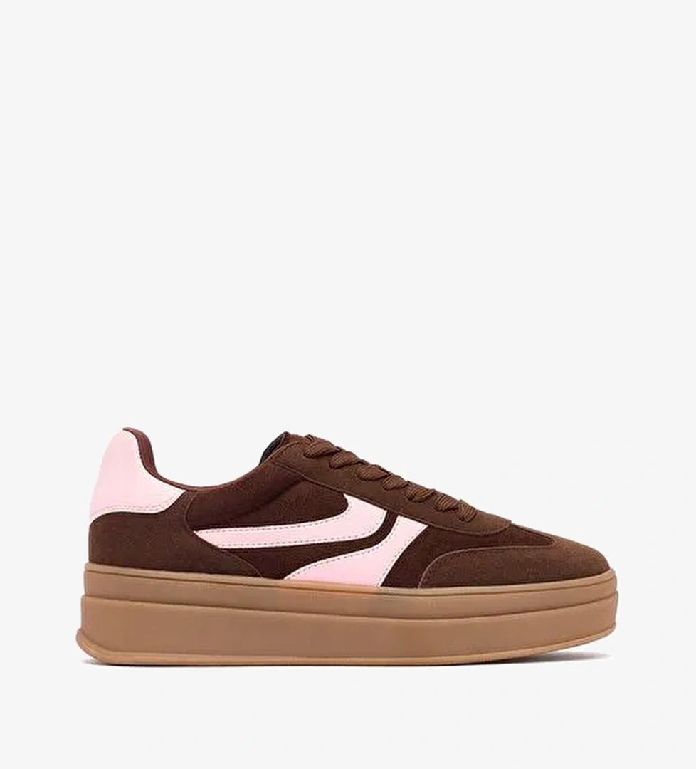 Kadın Kahverengi Bağcıklı Kalın Tabanlı Sneaker 25AFD430814 - Görsel 1