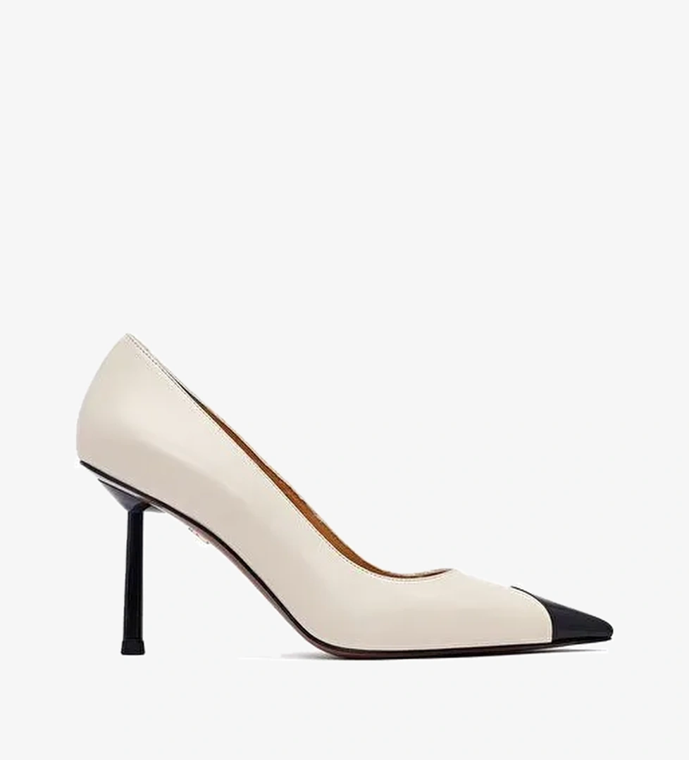 Kadın Krem İnce Topuklu Deri Stiletto 25AFD100918 - Görsel 1