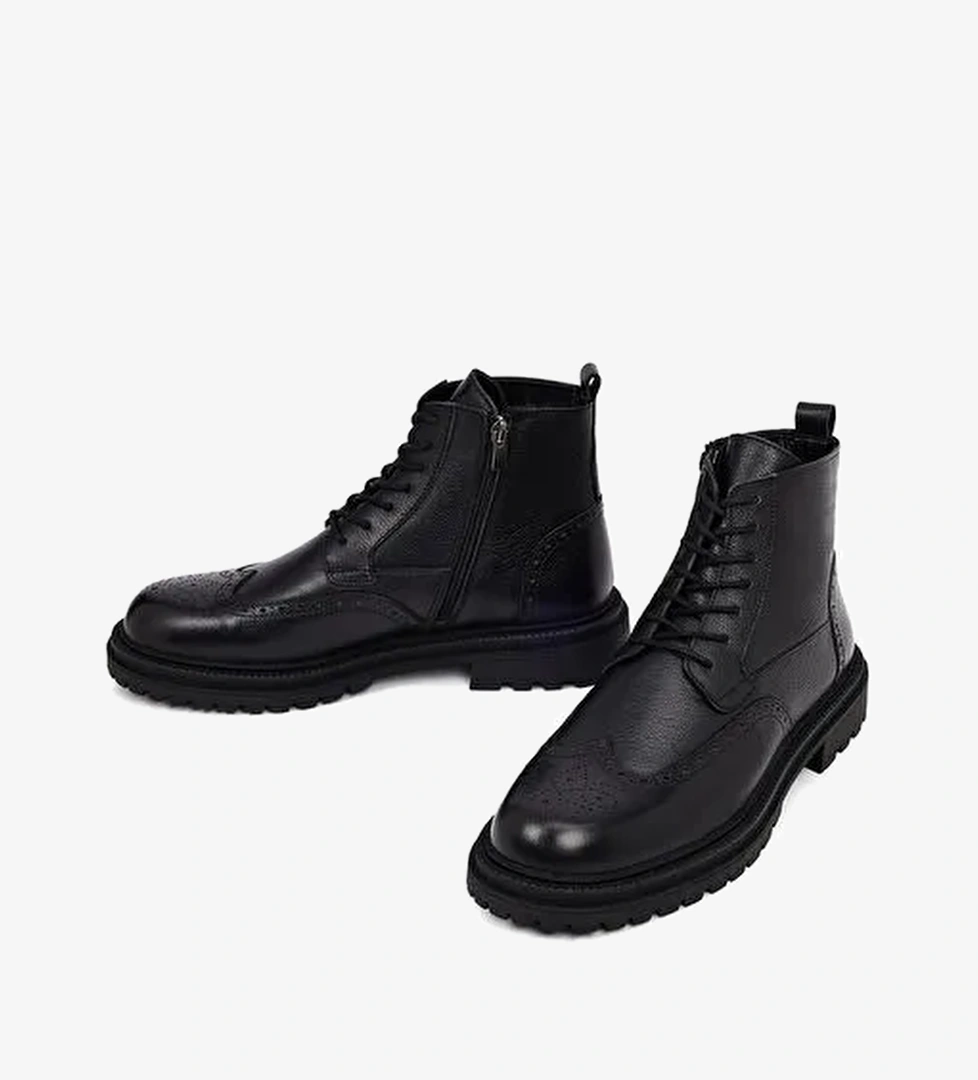 Erkek Siyah Fermuarlı Deri Bot 25WFD7006FT - Görsel 1