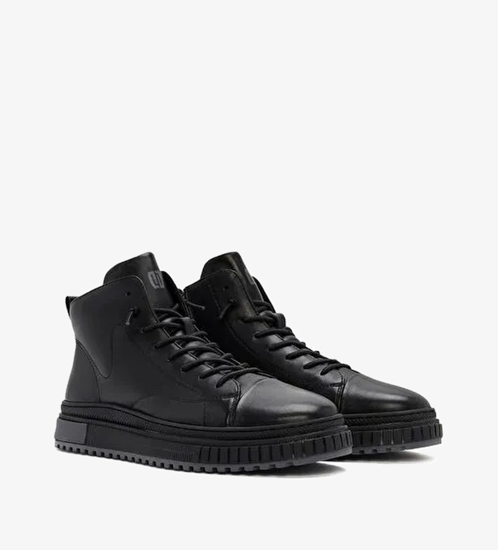 Erkek Siyah Fermuarlı Deri Spor Bot 25WFD692918 - Görsel 1