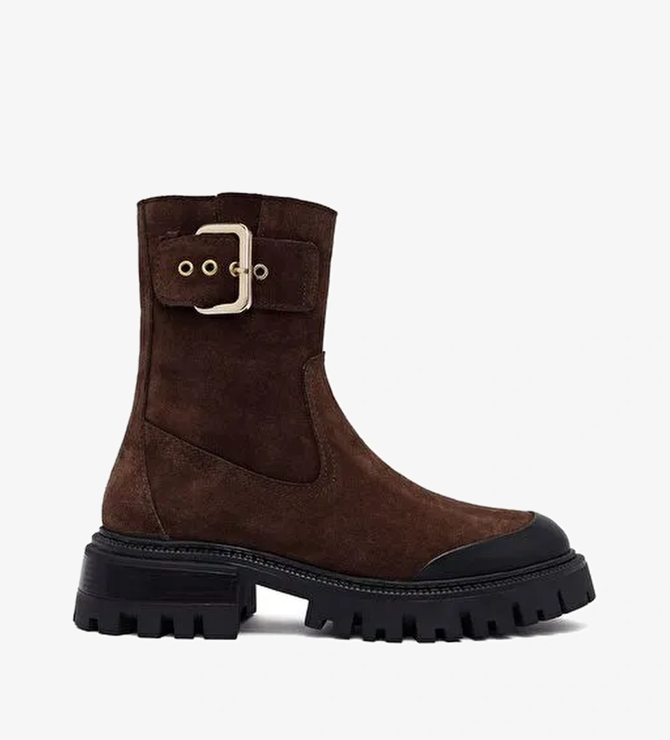 Kadın Kahverengi Kalın Tabanlı Süet Deri Bot 25WFD153010 - Görsel 1