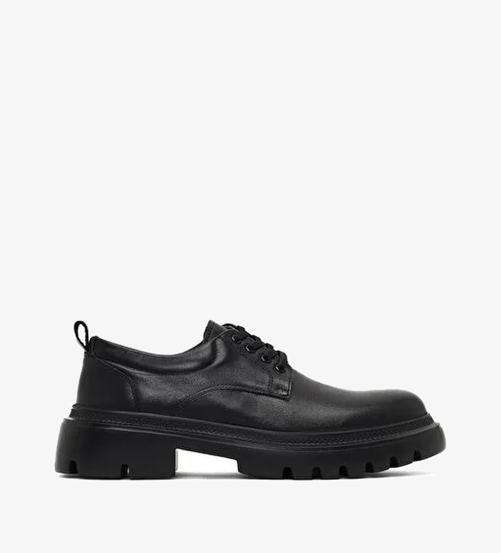 Erkek Siyah Bağcıklı Kalın Tabanlı Deri Casual Ayakkabı 25WFD701118 - Görsel 1