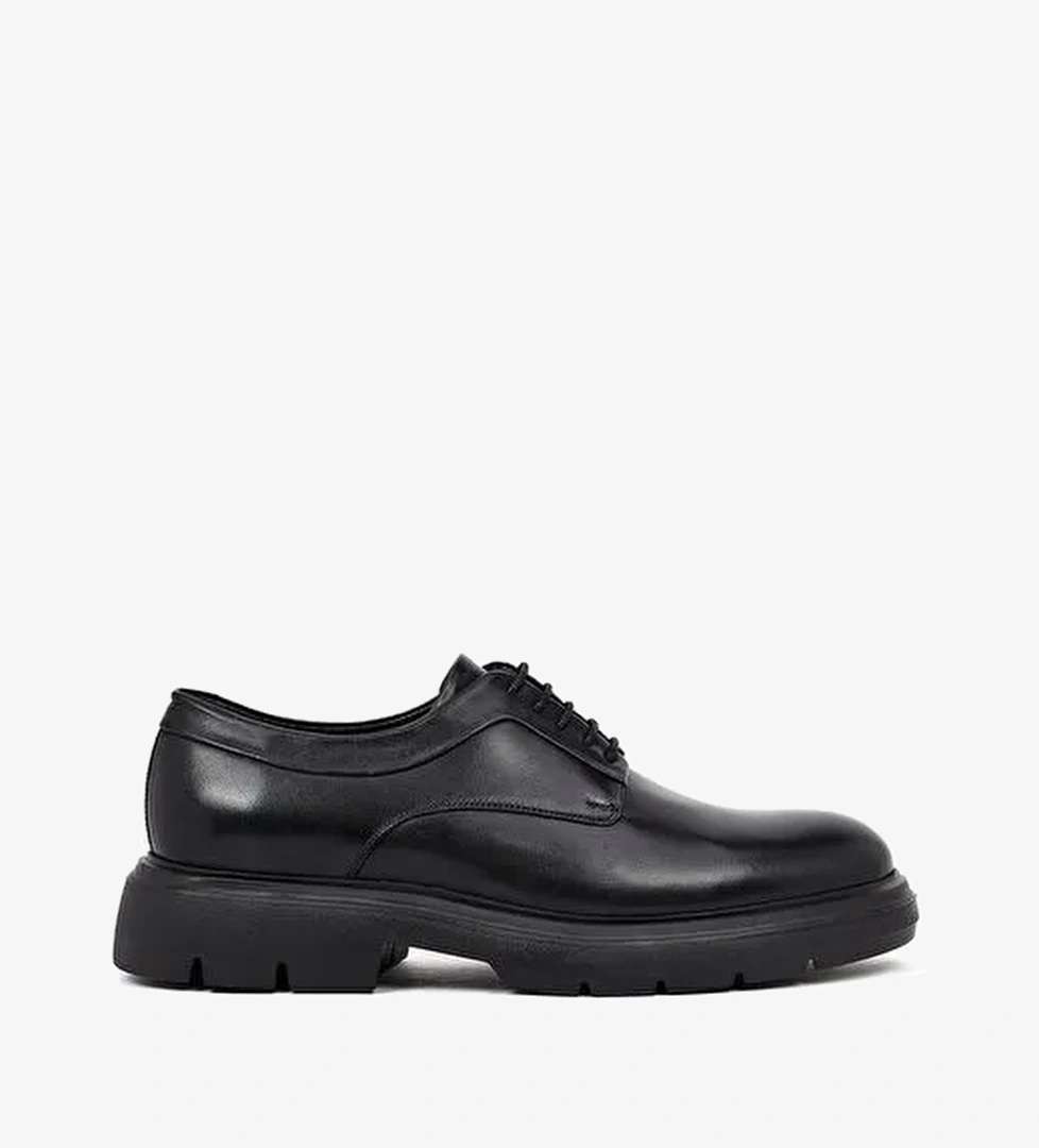 Erkek Siyah Kalın Tabanlı Deri Casual Ayakkabı 25WFD622018 - Görsel 1