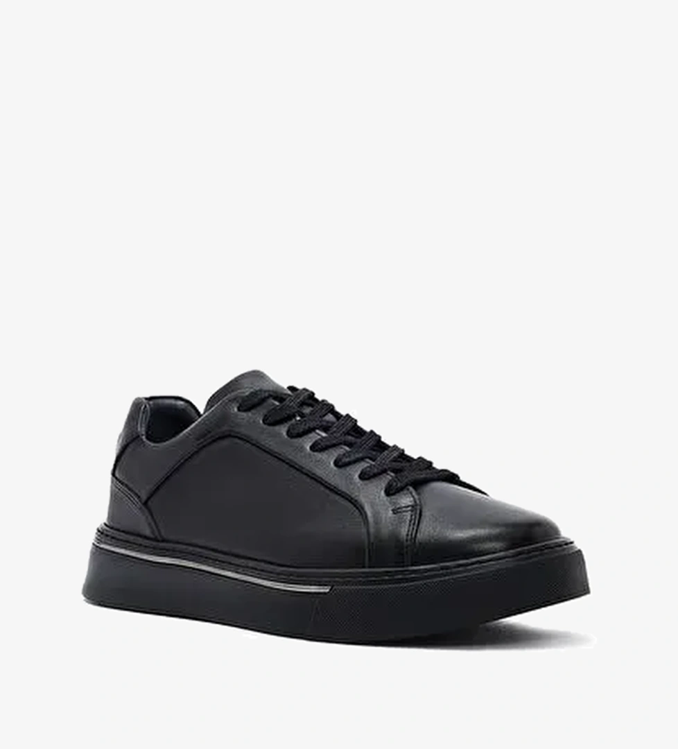 Erkek Siyah Bağcıklı Kalın Tabanlı Deri Sneaker 25WFD685218 - Görsel 1
