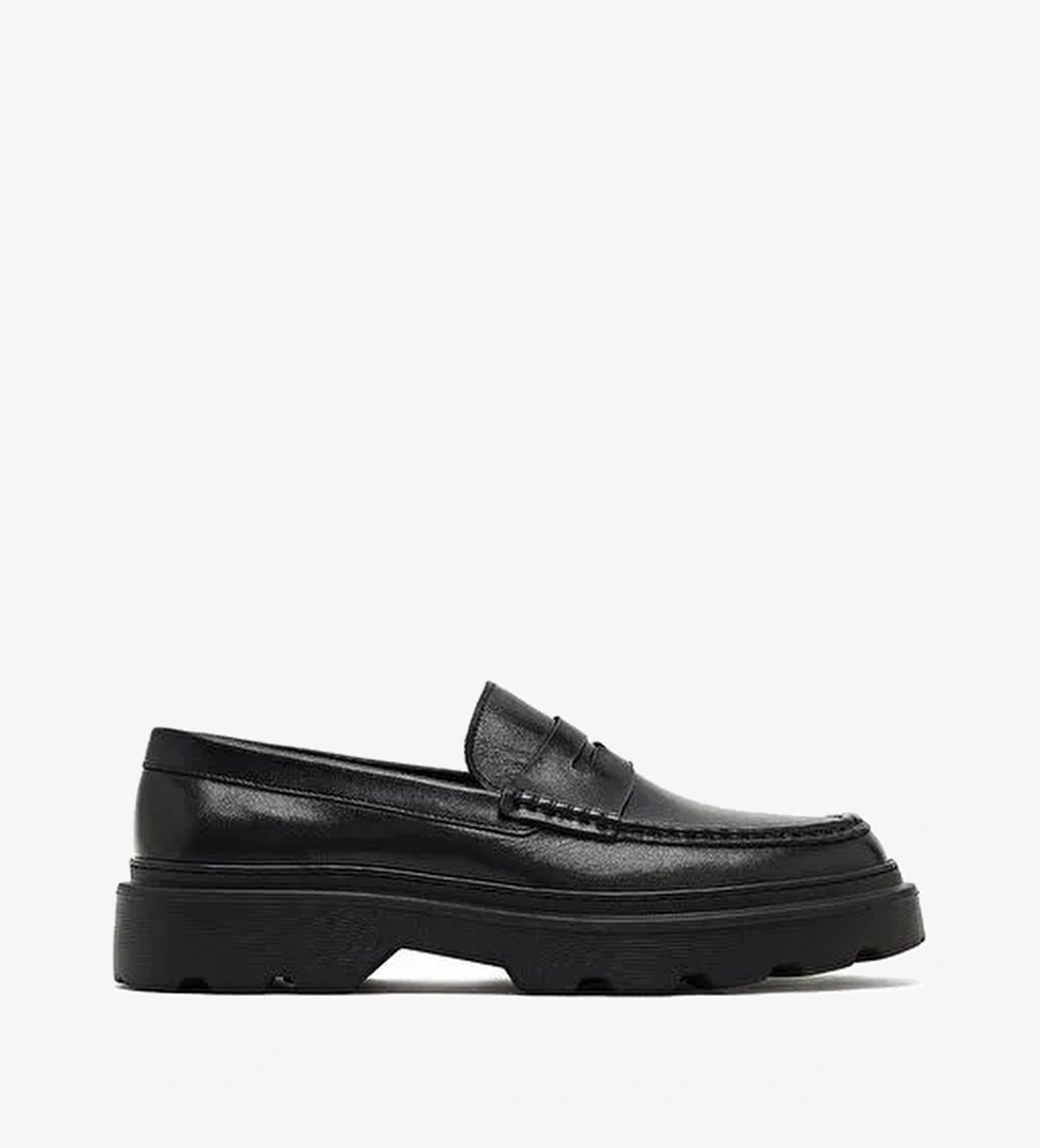 Erkek Siyah Kalın Tabanlı Deri Loafer 25WFD611918 - Görsel 1
