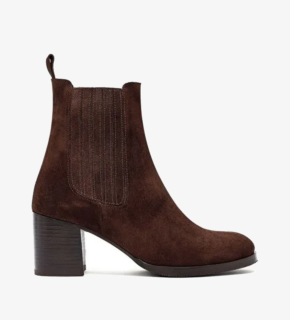 Kadın Kahverengi Kalın Topuklu Süet Deri Chelsea Bot 25WFD183310 - Görsel 1