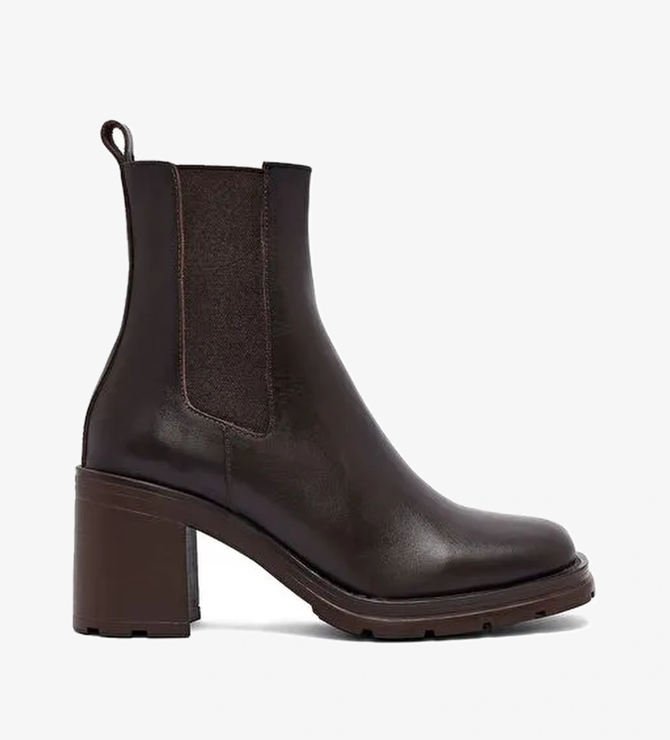 Kadın Kahverengi Kalın Topuklu Deri Bot 25WFD153218 - Görsel 1