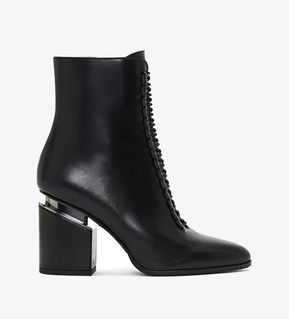 Kadın Siyah Fermuarlı Kalın Topuklu Deri Bot 25WFD100018 - Görsel 1