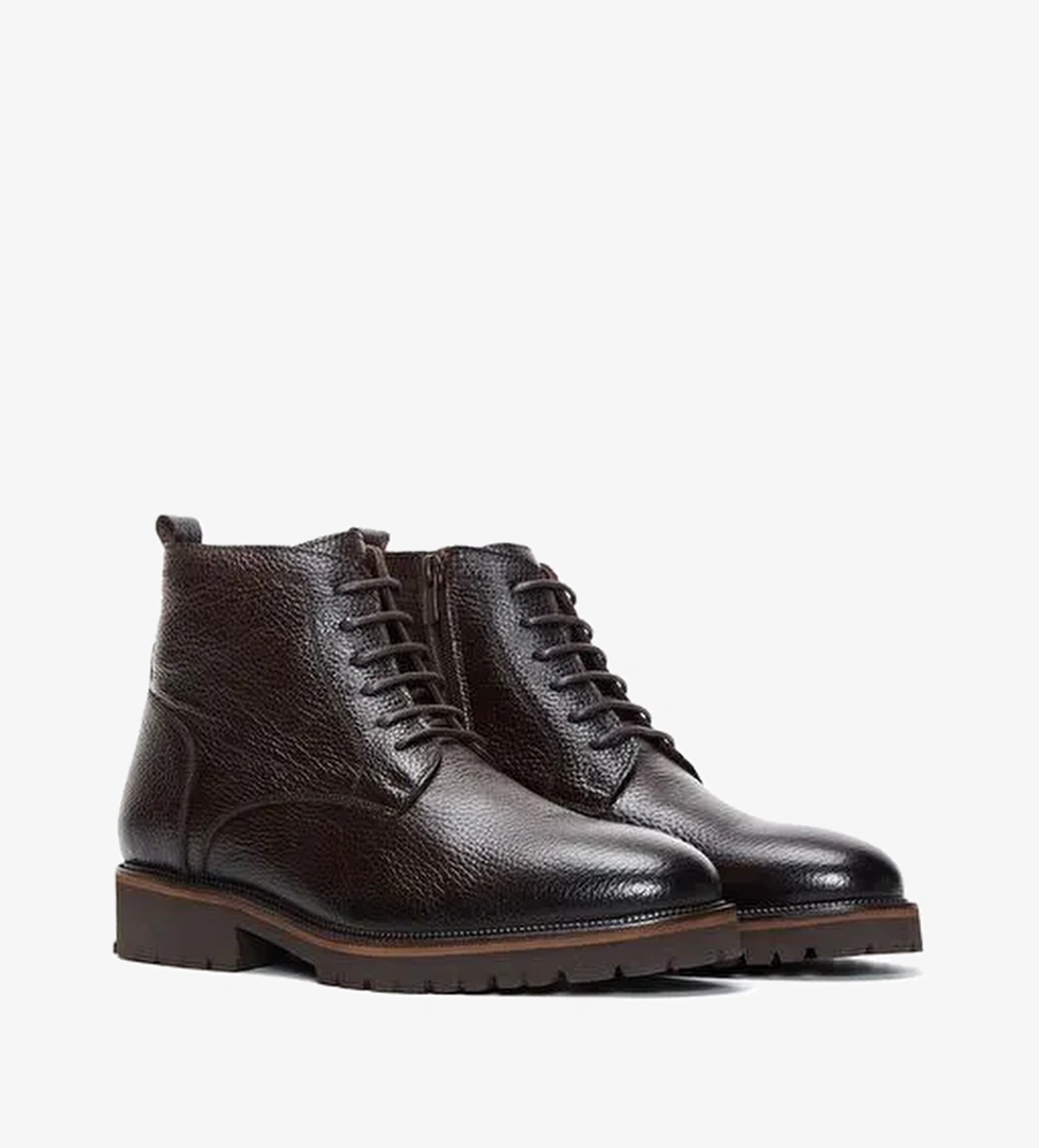 Erkek Kahverengi Bağcıklı Deri Fermuarlı Casual Bot 25WFD6014FT - Görsel 1