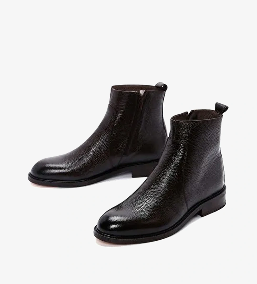 Erkek Kahverengi Fermuarlı Deri Casual Bot 25WFD6002FT - Görsel 1