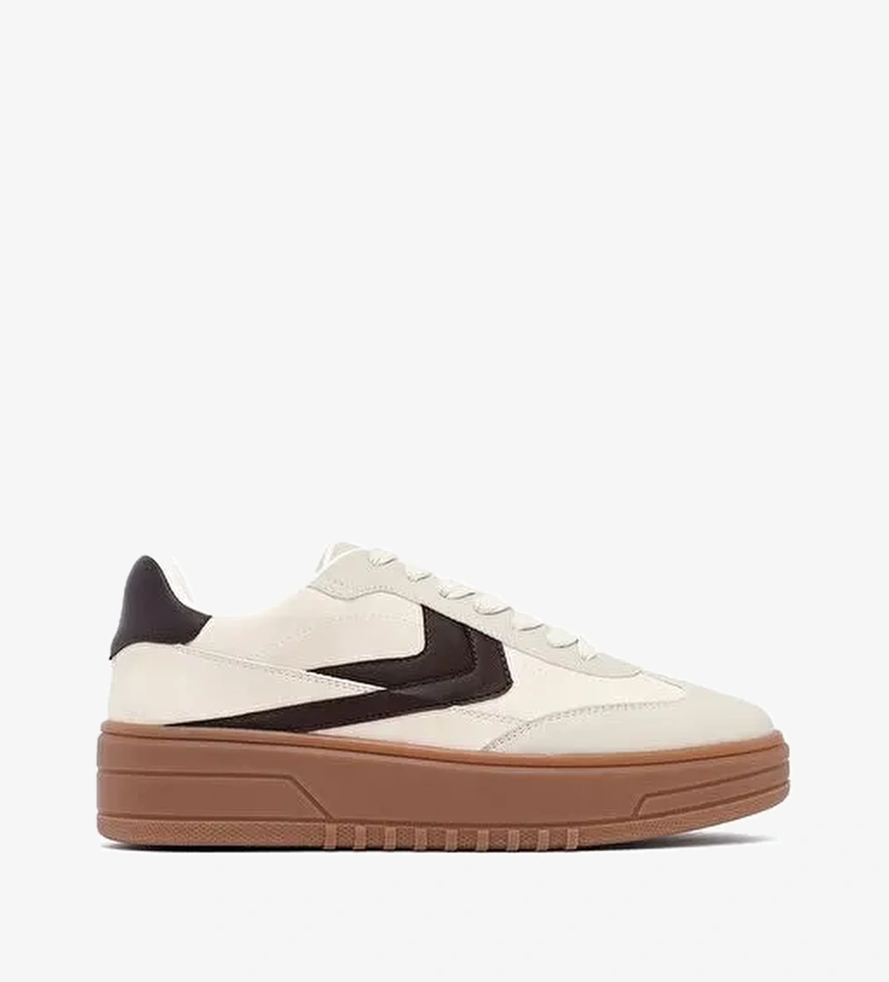 Kadın Bej Bağcıklı Kalın Tabanlı Sneaker 25AFD431018 - Görsel 1