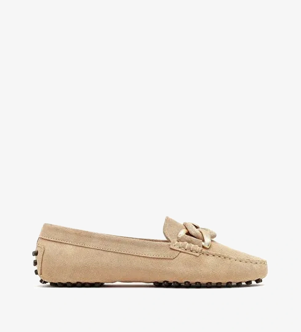 Kadın Bej Tokalı Süet Deri Loafer 25AFD290110 - Görsel 1