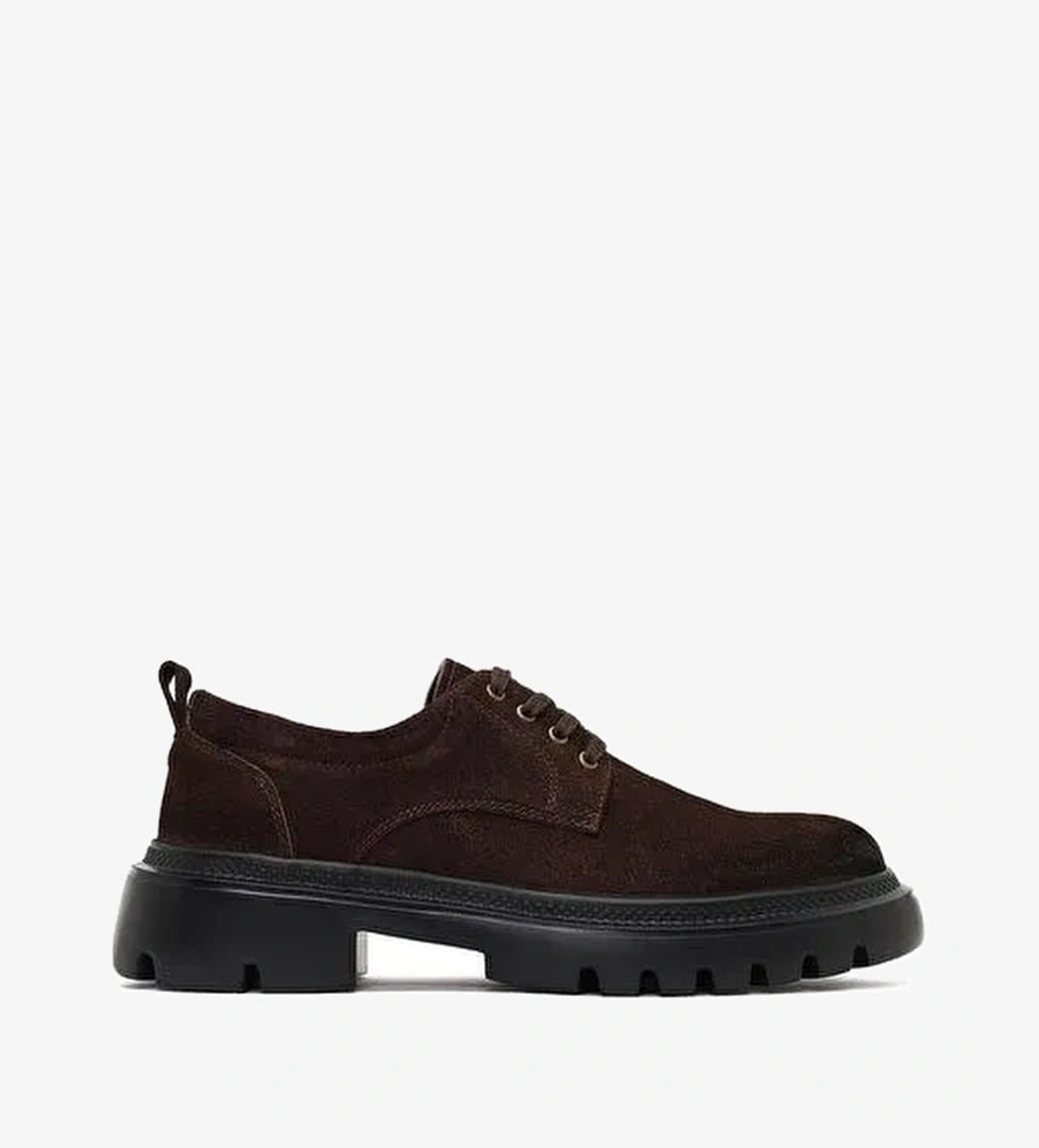 Erkek Kahverengi Bağcıklı Kalın Tabanlı Süet Deri Casual Ayakkabı 25WFD701110 - Görsel 1