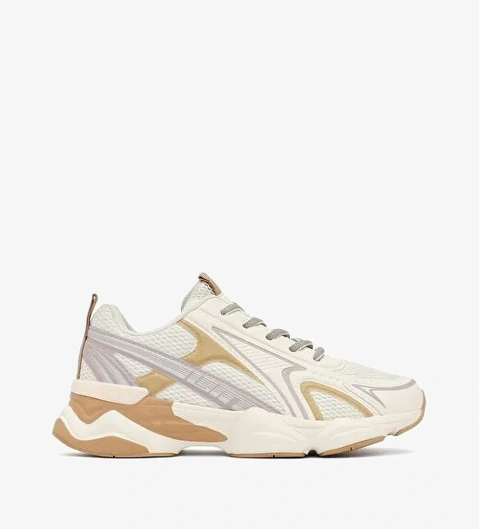 Kadın Krem Bağcıklı Kalın Tabanlı Sneaker 25AFD431114 - Görsel 1