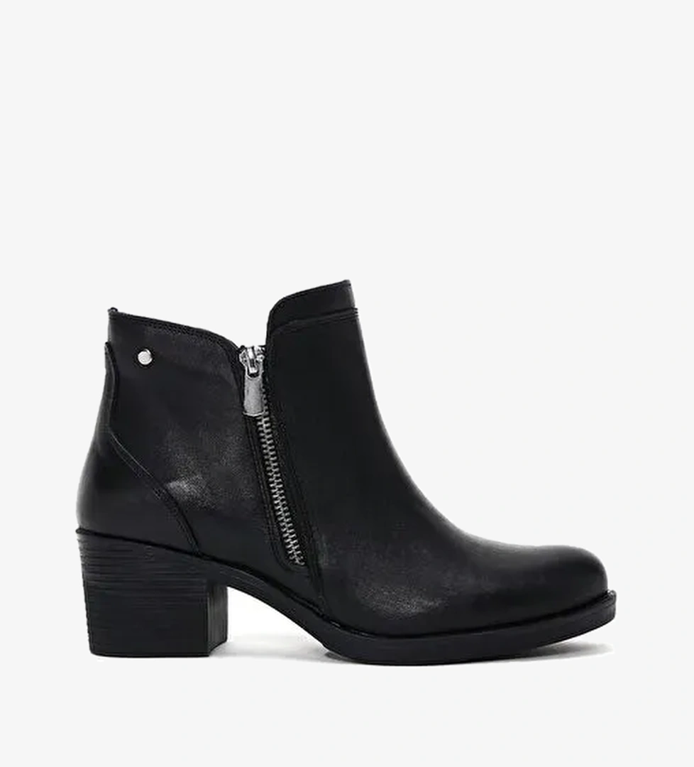 Kadın Siyah Fermuarlı Topuklu Deri Bot 25WFD411118 - Görsel 1