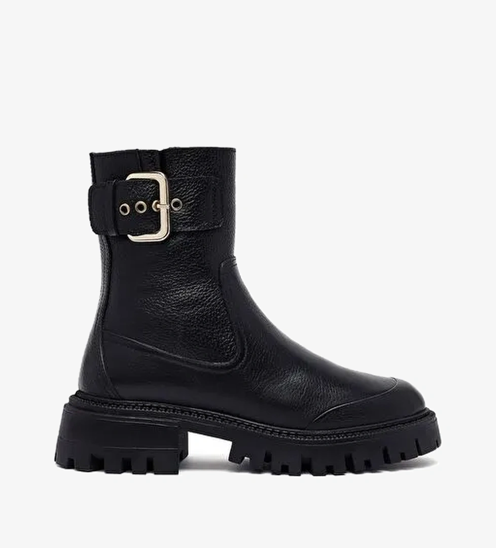 Kadın Siyah Kalın Tabanlı Deri Bot 25WFD1530FT - Görsel 1