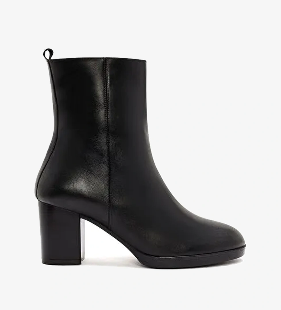 Kadın Siyah Fermuarlı Kalın Topuklu Deri Bot 25WFD411718 - Görsel 1