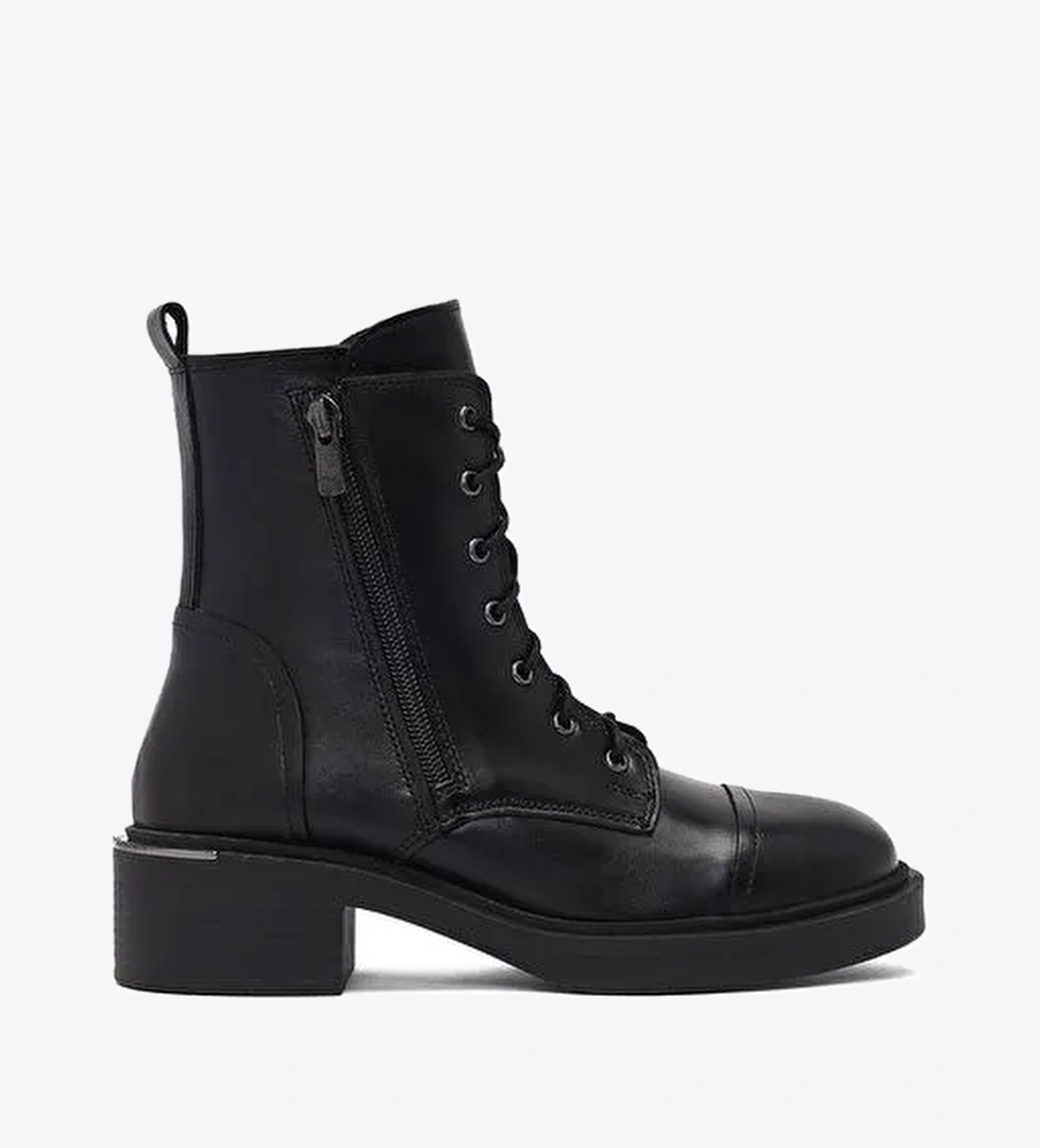 Kadın Siyah Bağcıklı Fermuarlı Deri Postal Bot 25WFD185618 - Görsel 1